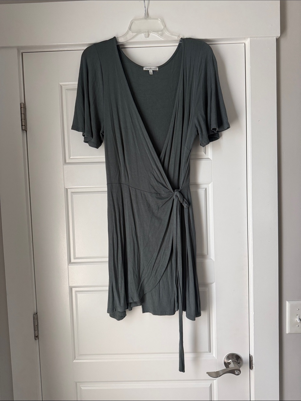 Charlotte Russe Slate Gray Wrap Tunic with Side Tie